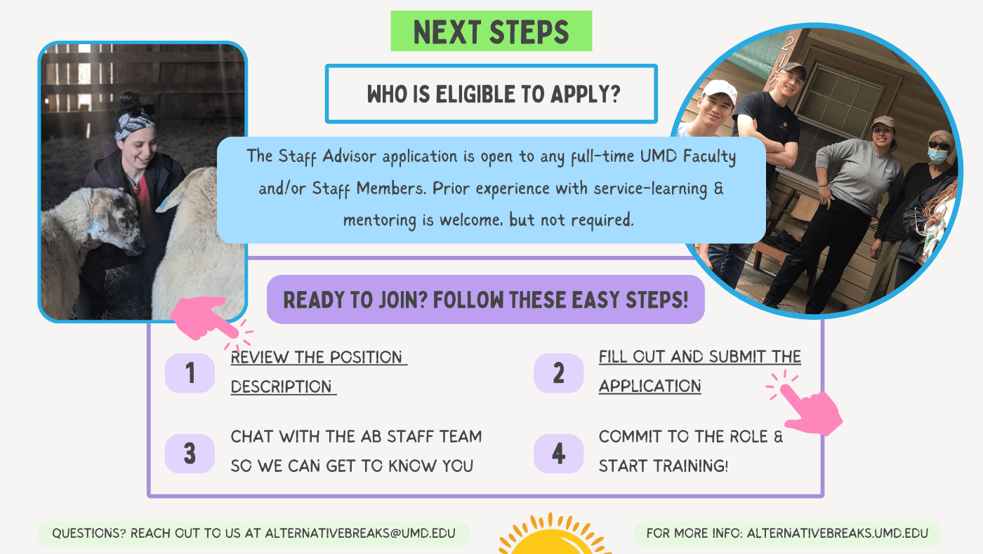 Next steps: Reach out to alternativebreaks@umd.edu if you're interested in applying!